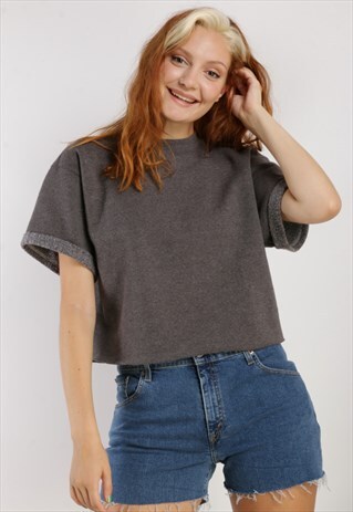 VINTAGE CHAMPION CROPPED SWEATSHIRT GREY Z208