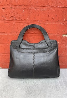 1970s Black Leather Top Handle Bag