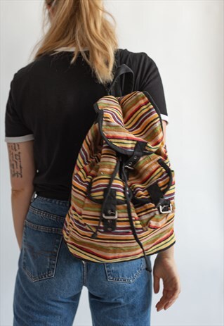 VINTAGE 70S BOHO FESTIVAL RUCKSACK IN STRIPE
