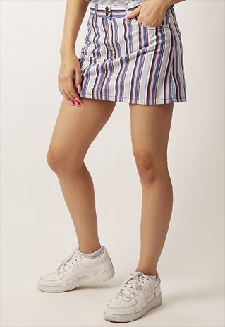 90'S VINTAGE BENETTON STRIPED MINI DENIM SKIRT