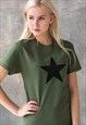BLACK STAR RETRO KHAKI 60S 70S 90S PRINTED T SHIRT TEE WOMEN
