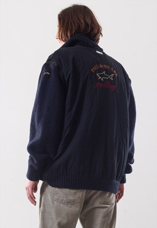 VINTAGE MENS PAUL & SHALK KNITTED BIG LOGO REVERSIBLE JACKET