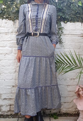 VINTAGE 70S FRENCH BOHO PEASANT MAXI DRESS