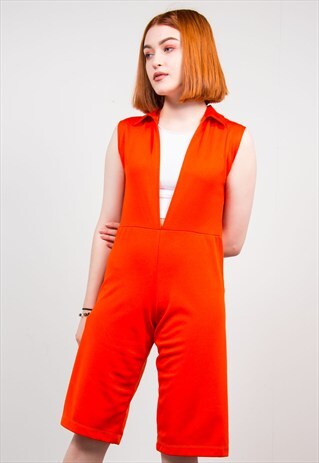 VINTAGE 70'S BRIGHT ORANGE CULOTTE JUMPSUIT