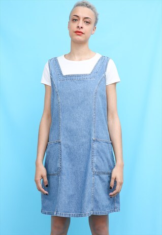 90S VINTAGE DENIM PINAFORE MINI DRESS