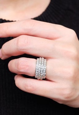 Tiny White Cubic Zirconia Statement Solid Ring 925 Silver