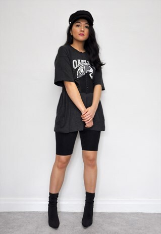 80S SLOGAN PRINT OAKLAND RAIDERS SINGLE STITCH T-SHIRT BLACK