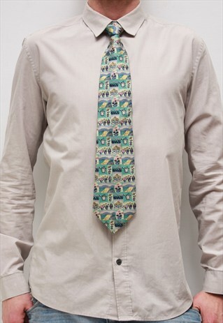 VINTAGE 90' OLDSCHOOL CLASSIC GREEN TIE WITH PRINT