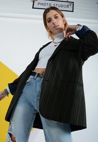 VINTAGE OVERSIZED BLAZER GREEN STRIPED