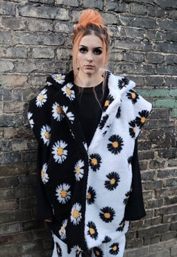 Floral fleece gilet handmade sleeveless daisy vest jacket