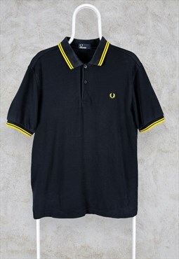 Fred Perry Polo Shirt Black Yellow Tipped Cotton Pique Men's