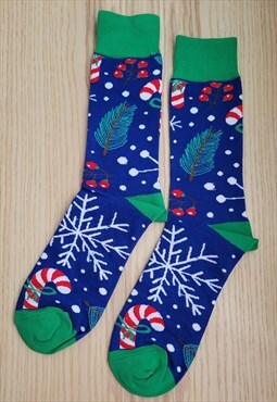 Christmas Candy Cozy Socks in Blue