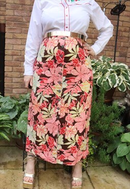 Vintage Y2K Maroon Cottage Floral Flower Festival Maxi Skirt