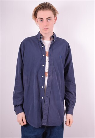 RALPH LAUREN MENS VINTAGE SHIRT MEDIUM NAVY BLUE 90'S