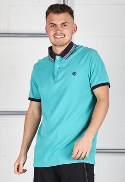 Vintage Timberland Polo Shirt Green Short Sleeve Tee Large