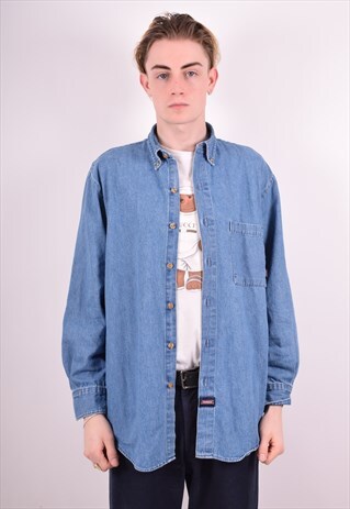 DICKIES MENS VINTAGE DENIM SHIRT MEDIUM BLUE 90S