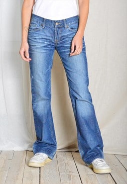 Y2K Faded Blue Flare Womens Jeans Grunge Pants