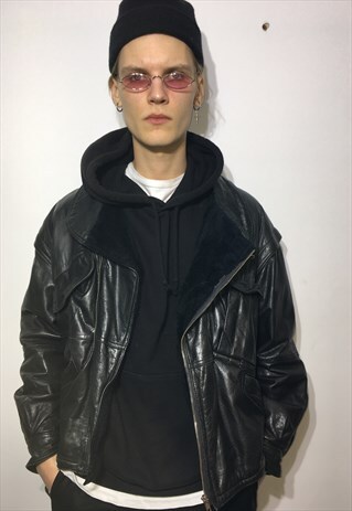 VINTAGE 90' OLDSCHOOL COOL BLACK LEATHER JACKET