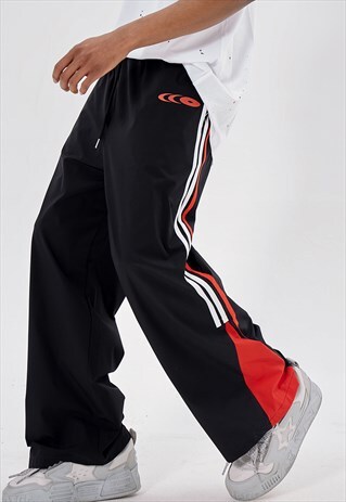 BLACK SPORTY RELAXED FIT PANTS TROUSERS