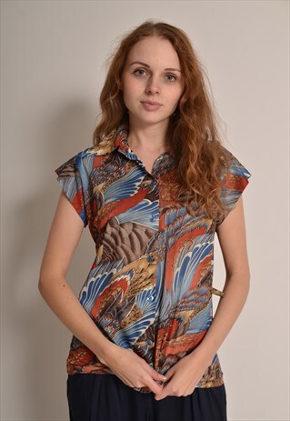 VINTAGE 80S FEATHER PATTERN PATTERN SHIRT