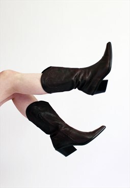 Vintage Dark Brown Joseph Leather Western Cowboy Boots