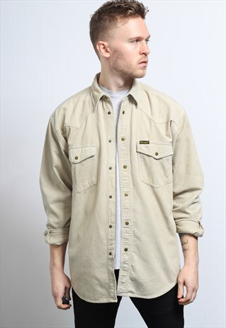 VINTAGE WRANGLER CORDUROY CORD SHIRT BEIGE