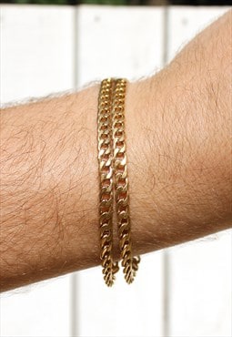 Set of 2 Stainless Steel Gold Curb Wrist Chains
