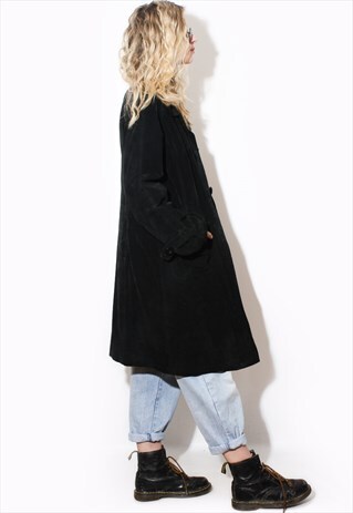 VINTAGE 90'S BLACK LEATHER SUEDE TRENCH COAT WINTER RARE