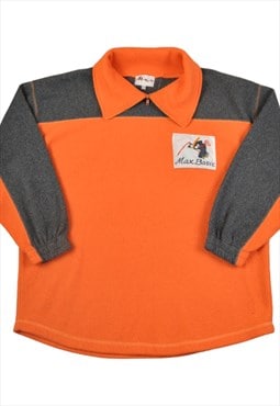 Vintage Fleece 1/4 Zip Retro Block Colour Orange/Grey Large