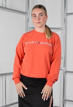 Vintage Tommy Hilfiger Sweatshirt in Orange with Logo XXL