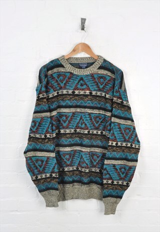 VINTAGE 80S PATTERNED KNITWEAR JUMPER MULTI XL