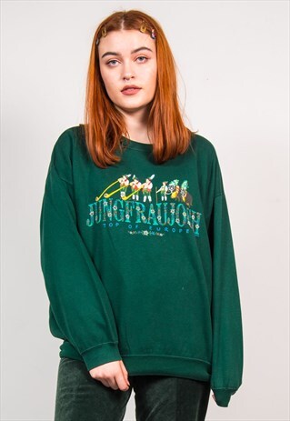 VINTAGE 90'S DARK GREEN SWITZERLAND PRINT SWEATSHIRT