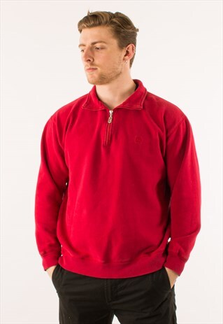 VINTAGE 90S RED FILA QUARTER ZIP XL