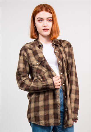 VINTAGE 90'S BROWN CHECK FLANNEL SHIRT