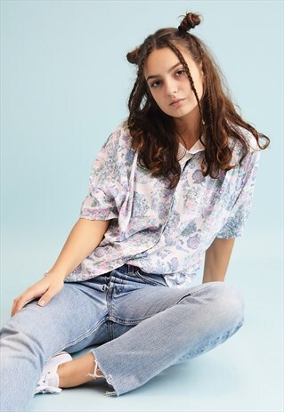 80'S RETRO BOHO FLORAL PATTERN OVERSIZED SHIRT BLOUSE