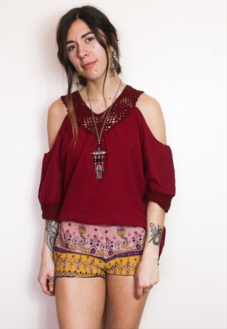 FAIRTRADE RED CROCHET COLD SHOULDER TOP