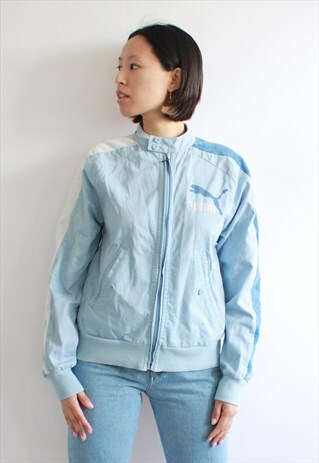 Y2K PUMA BABY BLUE FLEECE BOMBER JACKET