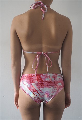 PINK MARBLE TRIANGLE BIKINI TOP