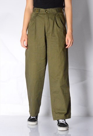 VINTAGE 80S KHAKI GREEN PLEATED PANTS