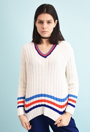 Y2K CRICKET STYLE NEUTRAL HANDKNIT JUMPER