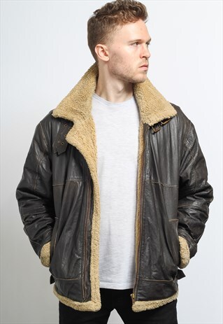 VINTAGE LEATHER AVIATOR FLEECE SHEEPSKIN JACKET
