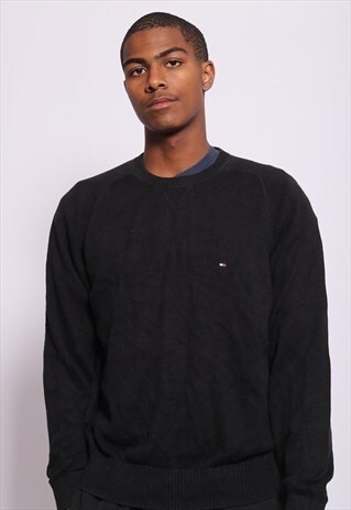 VINTAGE TOMMY HILFIGER LOGO JUMPER BLACK