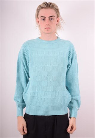 ELLESSE MENS VINTAGE JUMPER SWEATER MEDIUM BLUE 90S