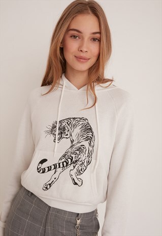 GRAPHIC HOODIE - WHITE WITH TIGER PRINT