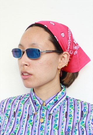 Y2K BLUE TINT REFLECTIVE SILVER FRAME SUNGLASSES
