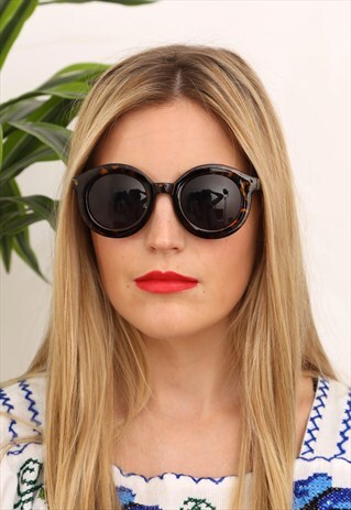 BROWN TORTOISESHELL ROUND OVERSIZED SUNGLASSES