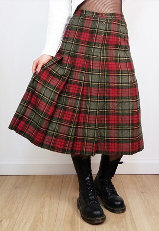 VINTAGE 90'S WOOL PLAID PLEATED SKIRT WITH HIGH WAIST
