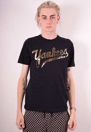 MAJESTIC MENS VINTAGE YANKEES T-SHIRT TOP XS BLACK 90S