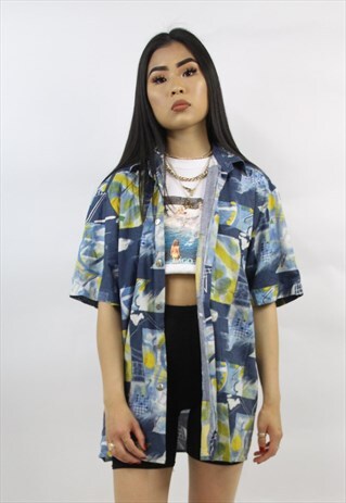 VINTAGE BLUE ABSTRACT PATTERNED SHIRT