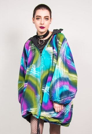 VINTAGE 90'S COLOURFUL TIE DYE PRINT OVERSIZED RAVE JACKET